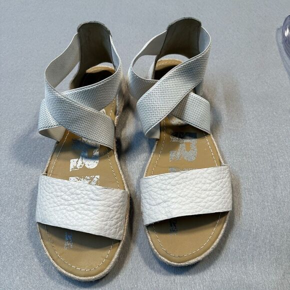 Sorel Ella Jute Sandals Womens 9.5 White Leather‎ Elastic Strap Peep Toe - Picture 8 of 10
